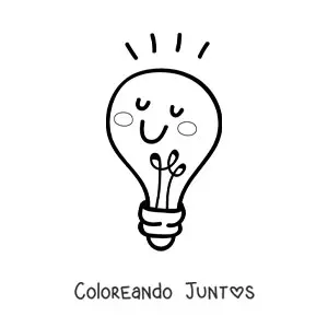 Imagen para colorear de bombillo kawaii iluminando por efecto fotoeléctrico