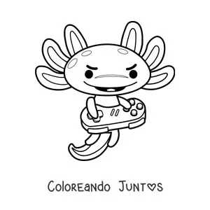 Imagen para colorear de ajolote kawaii animado jugando videojuegos