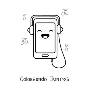 Imagen para colorear de teléfono inteligente kawaii con audífonos