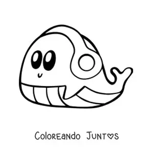Imagen para colorear de ballena kawaii grande escuchando música con audífonos