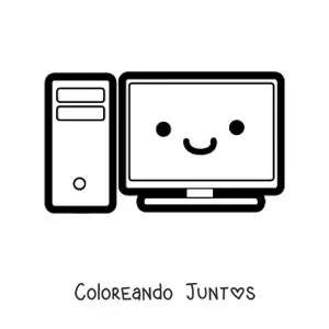 Imagen para colorear de computadora kawaii