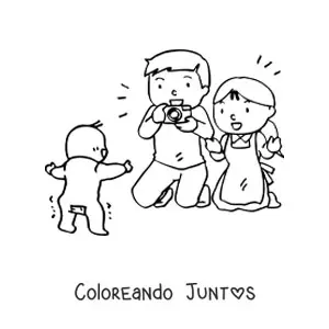 Imagen para colorear de padres tomando una foto a su bebé
