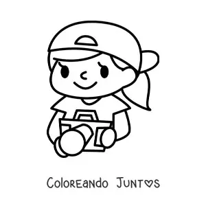 Imagen para colorear de niña kawaii con cámara