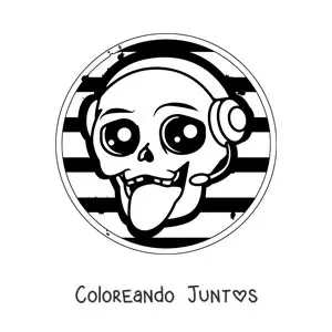 Imagen para colorear de calavera animada escuchando música
