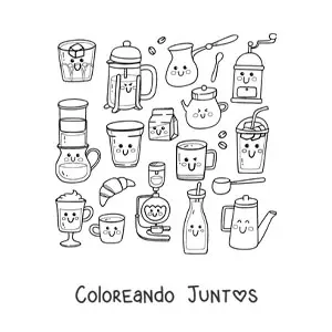 Café y comida de cafetería kawaii