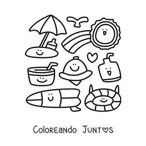 Imagen para colorear de cosas de playa kawaii