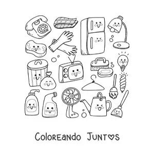 Imagen para colorear de objetos de aseo del hogar kawaii