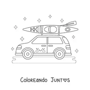 Imagen para colorear de auto kawaii de paseo