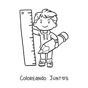 Imagen para colorear de niño kawaii con lápiz y regla