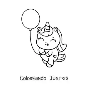 Imagen para colorear de unicornio kawaii con globo