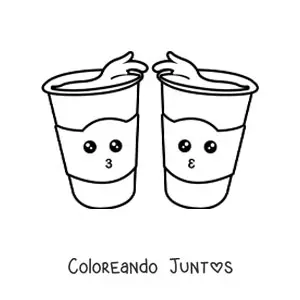 Imagen para colorear de vasos de café kawaii animados