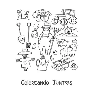 Granjero y cosas kawaii animadas