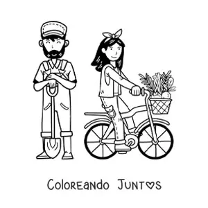 Pareja de granjeros kawaii