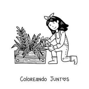 Imagen para colorear de chica granjera kawaii plantando