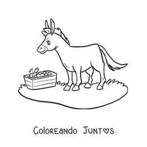 Imagen para colorear de burro kawaii comiendo