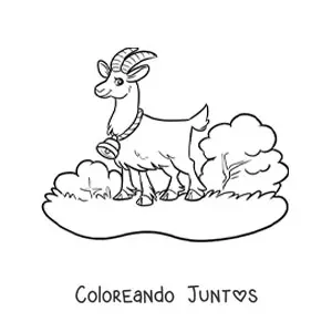Imagen para colorear de cabra kawaii con campana