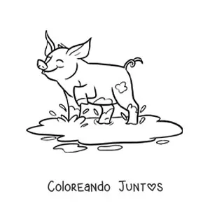 Imagen para colorear de cerdo kawaii jugando en el lodo