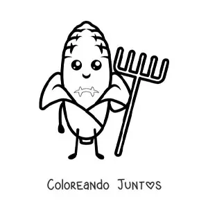 Imagen para colorear de maíz granjero animado kawaii