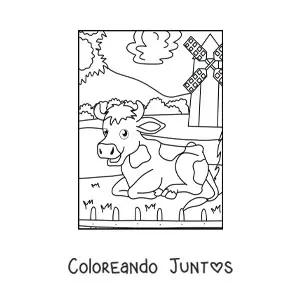 Imagen para colorear de vaca animada en la granja