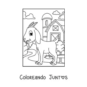 Imagen para colorear de cabra animada en la granja