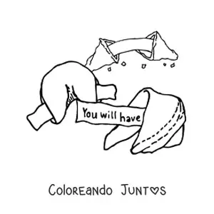Imagen para colorear de tres galletas de la fortuna abiertas
