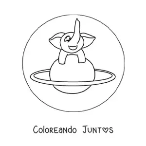 Imagen para colorear de elefante kawaii sobre un planeta
