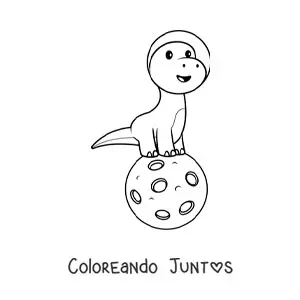 Imagen para colorear de dinosaurio animado kawaii en la Luna