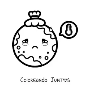 Imagen para colorear de planeta Tierra enfermo kawaii