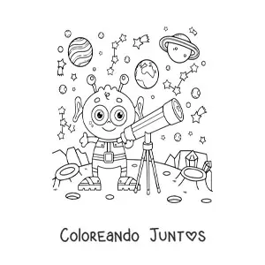 Imagen para colorear de alienígena con telescopio