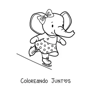 Imagen para colorear de elefante kawaii animada patinando sobre hielo