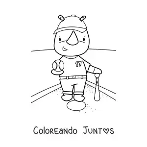 Imagen para colorear de rinoceronte kawaii animado jugando béisbol