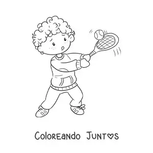 Imagen para colorear de niño kawaii jugando tenis