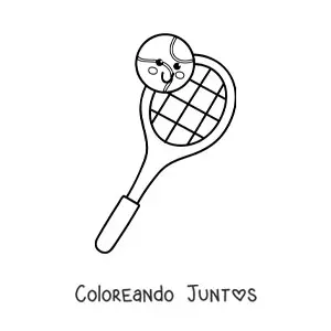 Imagen para colorear de raqueta y pelota de tenis kawaii