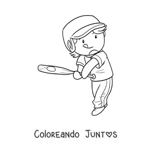 Imagen para colorear de beisbolista kawaii con bate