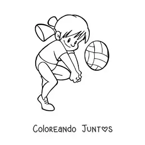 Imagen para colorear de niña kawaii jugando voleibol
