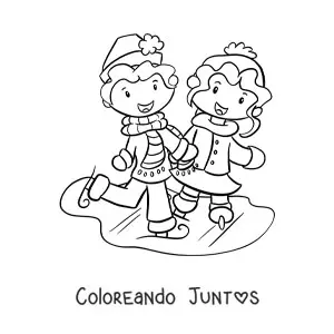 Imagen para colorear de pareja patinando sobre hielo