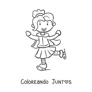 Imagen para colorear de niña patinando sobre hielo