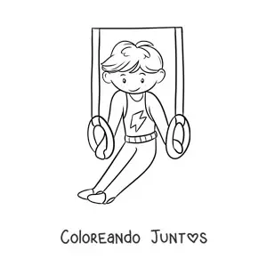 Imagen para colorear de niño gimnasta en las anillas