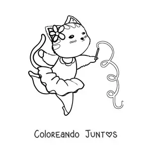 Imagen para colorear de gato animado haciendo gimnasia rítmica
