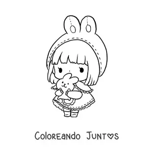Imagen para colorear de muñeca kawaii con vestido de conejo