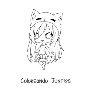 Imagen para colorear de niña kawaii anime con orejas de gato