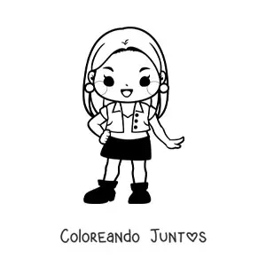 Imagen para colorear de niña kawaii animada con ropa casual