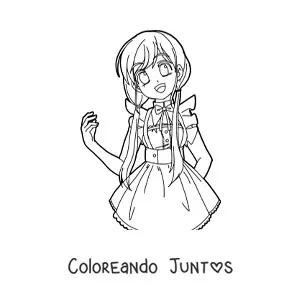 Imagen para colorear de chica kawaii estilo anime con hermoso vestido