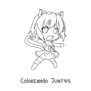 Imagen para colorear de chica kawaii chibi con disfraz de gato