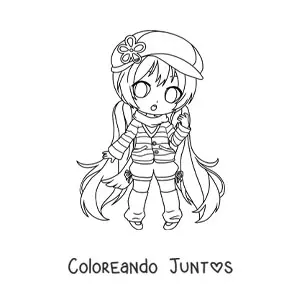 Imagen para colorear de chica fashion kawaii chibi con moda de invierno