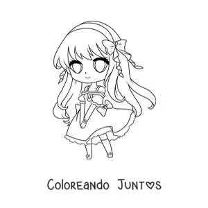 Imagen para colorear de chica fashion kawaii chibi con lindo vestido largo