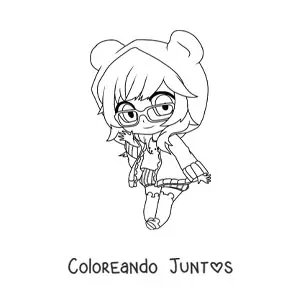 Imagen para colorear de chica nerd fashion kawaii chibi con lentes y sudadera