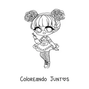 Imagen para colorear de chica nerd fashion kawaii chibi con lentes y falda