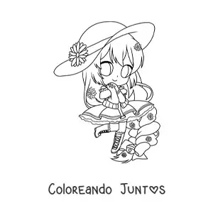 Imagen para colorear de chica fashion kawaii chibi con sombrero y vestido aesthetic