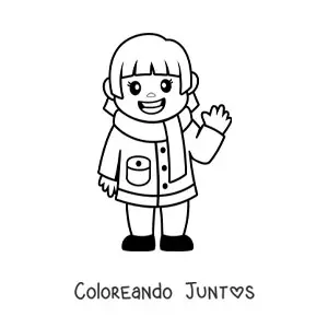 Imagen para colorear de niña kawaii con ropa de invierno